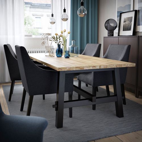 IKEA - SAKARIAS, kolçaklı kumaş sandalye, siyah-sporda koyu gri