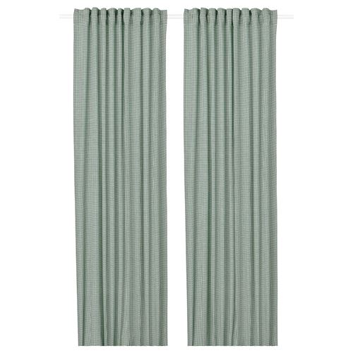 IKEA - ORDENSFLY, background curtain, 1 pair, white/green, 145x300 cm