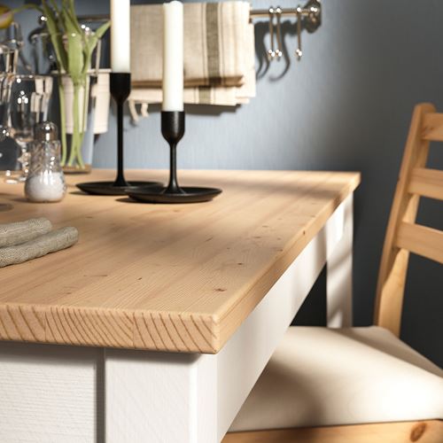 IKEA - LERHAMN, mutfak masası, açık antika vernik-beyaz vernik, 4 kişilik