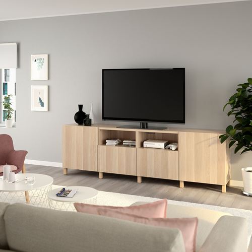 IKEA - BESTA, tv bench, white stained oak effect, 240x42x74 cm