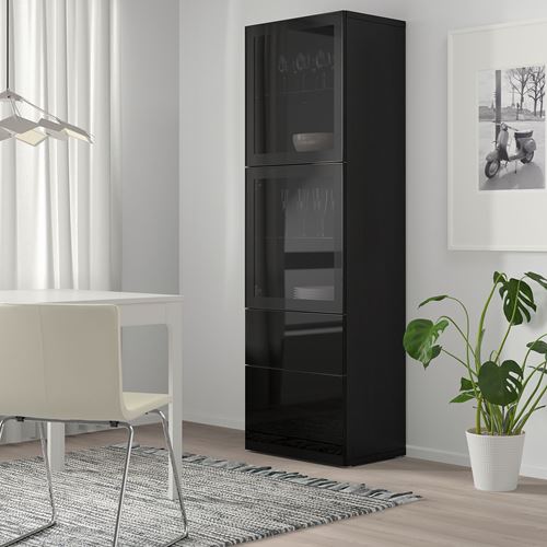 IKEA - BESTA, storage combination, black-brown/black/clear glass, 60x42x193 cm