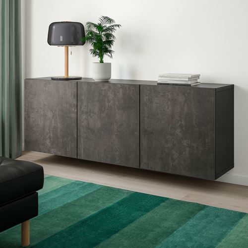 IKEA - BESTA, wall cabinet, black-brown/grey concrete effect, 180x42x64 cm