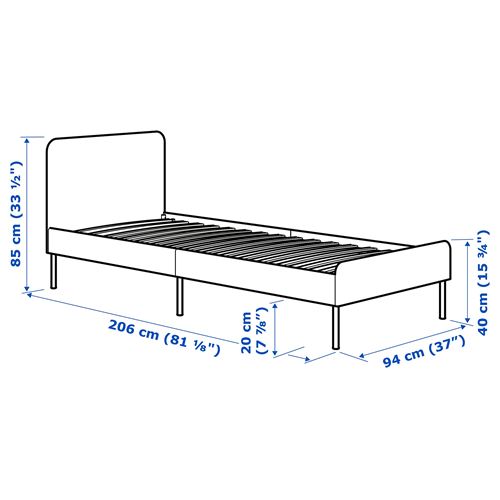 IKEA - SLATTUM, single bed, vissle dark grey, 90x200 cm