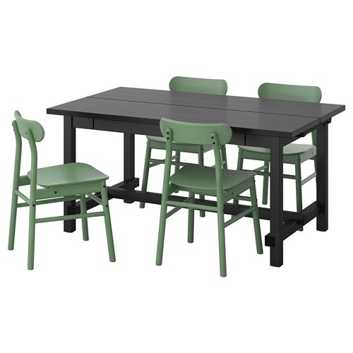 IKEA - NORDVIKEN/RÖNNINGE, dining set, black/green, 4 chairs