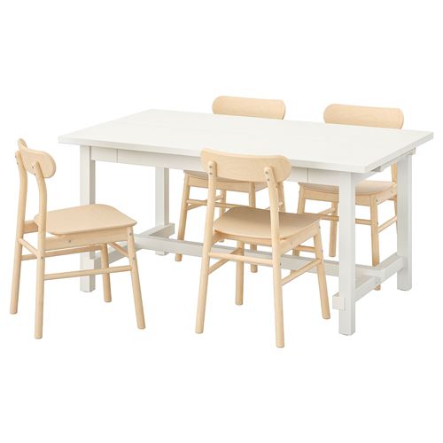 IKEA - NORDVIKEN/RÖNNINGE, dining set, white/birch, 4 chairs