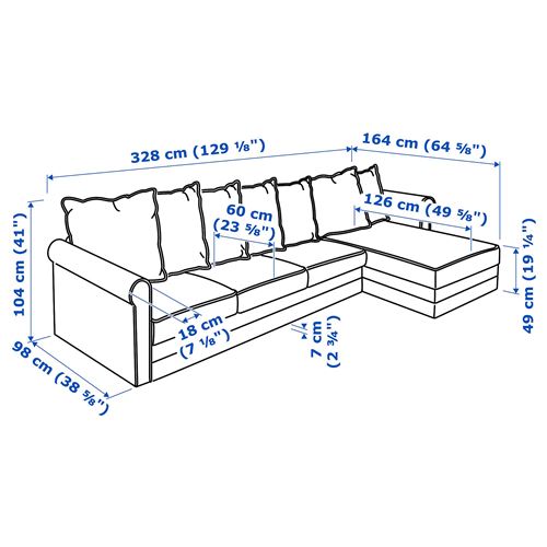 IKEA - GRÖNLID, 3'lü kanepe ve uzanma koltuğu, ljungen orta gri