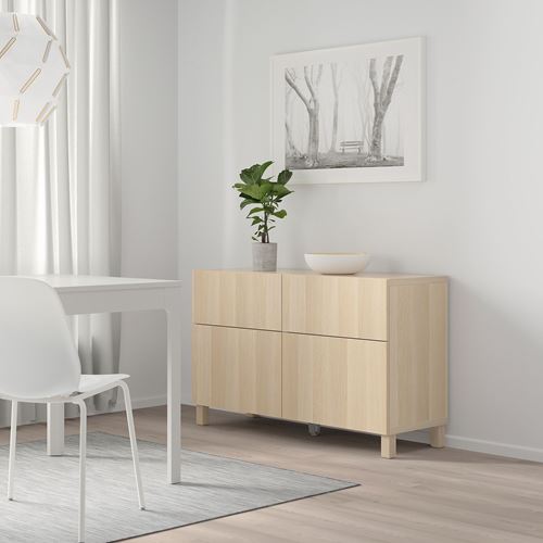 IKEA - BESTA, storage combination, white stained oak effect, 120x40x74 cm