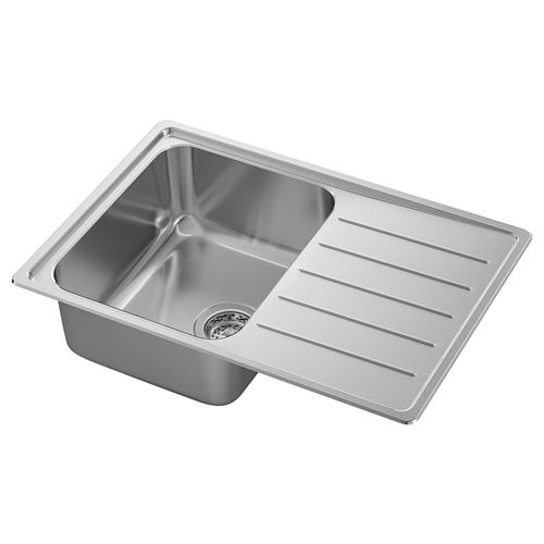 IKEA - VATTUDALEN/LILLVIKEN, 1 bowl insert sink with drainer, stainless steel, 69x47 cm