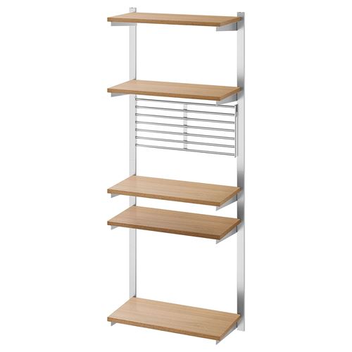 IKEA - KUNGSFORS, suspension rail with shelf/wall grid, stainless steel/ash, 64 cm