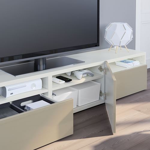 IKEA - BESTA, tv bench, white/high-gloss/beige, 180x42x39 cm