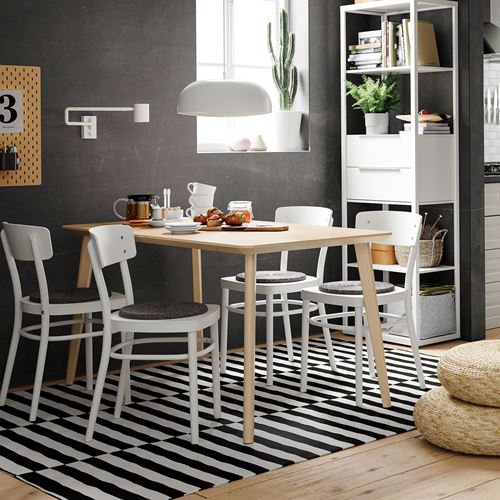 IKEA - LISABO/IDOLF, mutfak masası takımı, dişbudak kaplama-beyaz, 4 sandalyeli