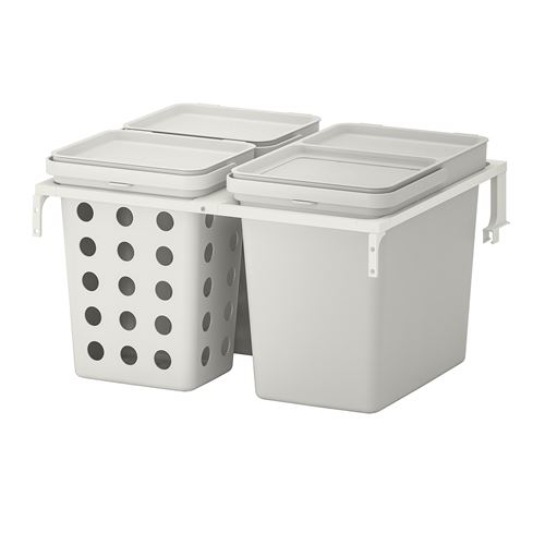 IKEA - HALLBAR, waste sorting solution, white/light grey, 42 l