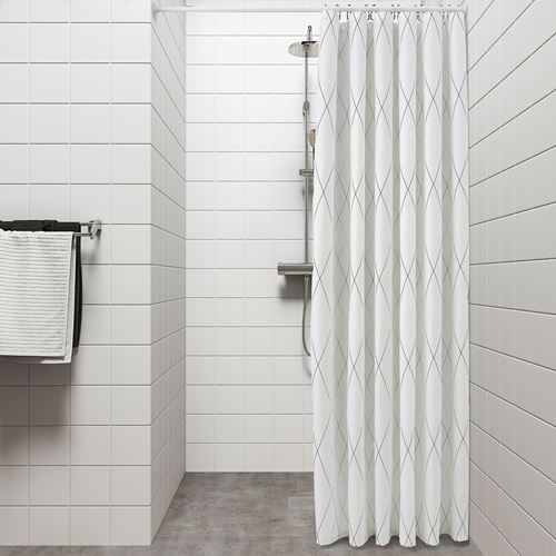 IKEA - BASTSJÖN, shower curtain, white-grey-beige, 180x200 cm