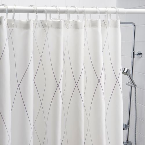 IKEA - BASTSJÖN, shower curtain, white-yellow-lilac, 180x200 cm