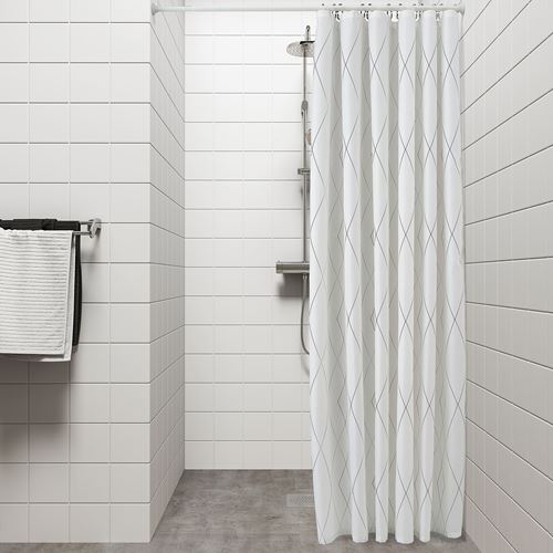 IKEA - BASTSJÖN, shower curtain, white-yellow-lilac, 180x200 cm