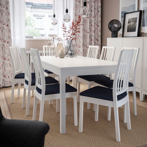 IKEA - EKEDALEN, upholstered wooden chair, white/Idekulla blue