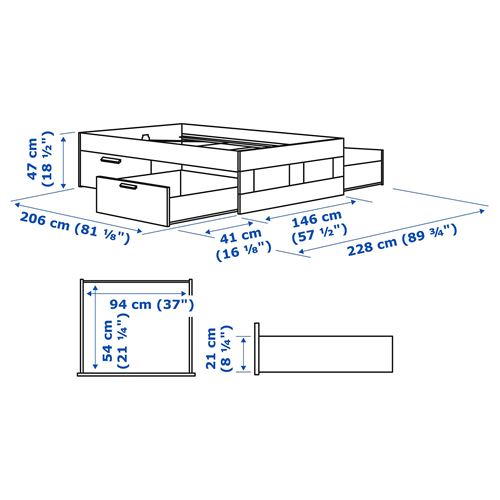 IKEA - BRIMNES/LURÖY, double bed base, white, 140x200 cm