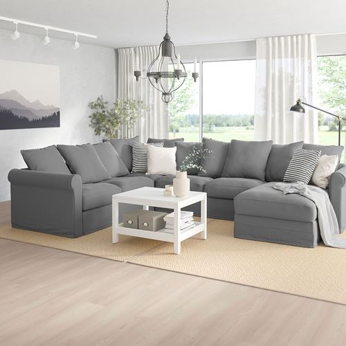 IKEA - GRÖNLID, 4-seat corner sofa and chaise longue, ljungen medium grey