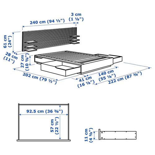 IKEA - MANDAL, double bed base, birch, 140x200 cm