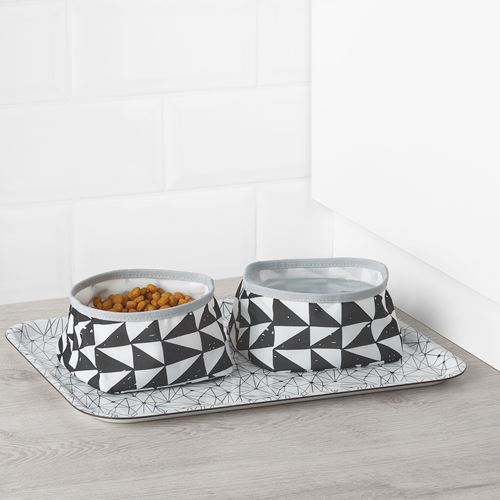 IKEA - LURVIG, kedi/köpek mama kabı, beyaz-siyah, 16 cm