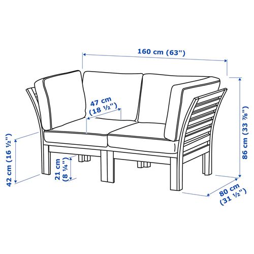 IKEA - APPLARÖ, 2-seat garden sofa, brown, 160x80 cm