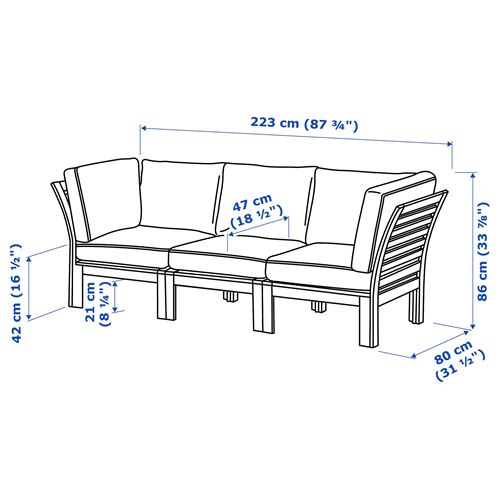 IKEA - APPLARÖ, 3-seat garden sofa, brown, 223x80 cm