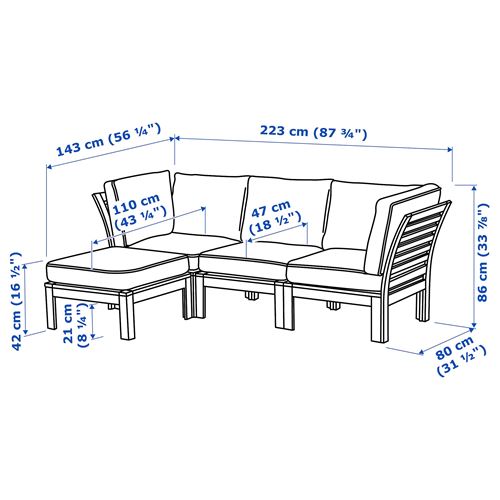 IKEA - APPLARÖ, 3'lü bahçe kanepesi ve ayak uzatma taburesi, kahverengi