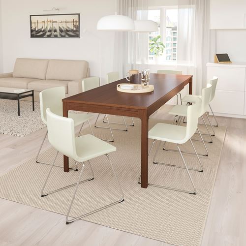 IKEA - EKEDALEN/BERNHARD, yemek masası takımı, kahverengi-Mjuk beyaz, 6 sandalyeli