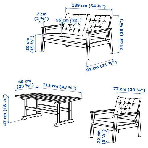 IKEA - BONDHOLMEN, garden conversation set, grey