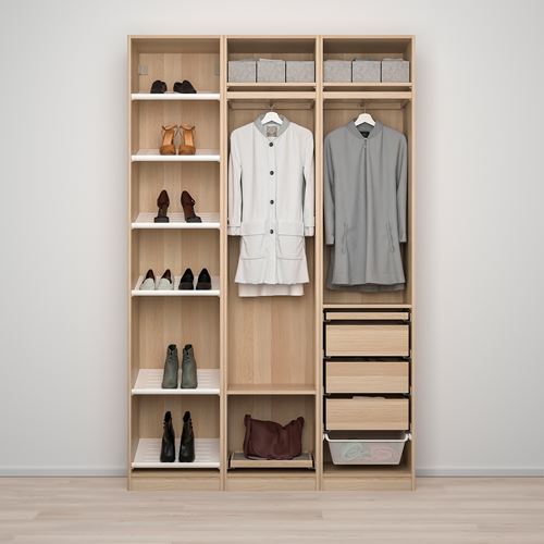 IKEA - PAX/AHEIM, PAX wardrobe, white stained oak effect-mirror glass, 150x38x236 cm