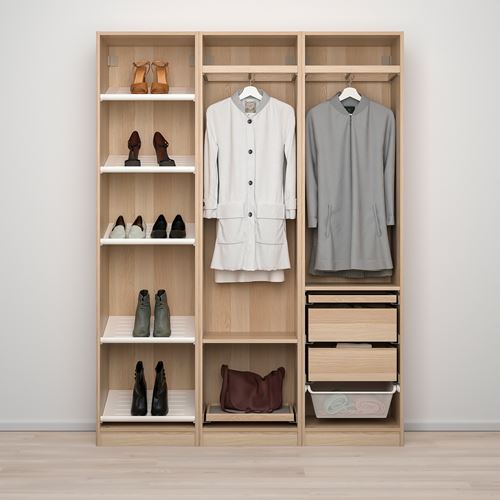 IKEA - PAX/AHEIM, PAX wardrobe, white stained oak effect-mirror glass, 150x38x201 cm