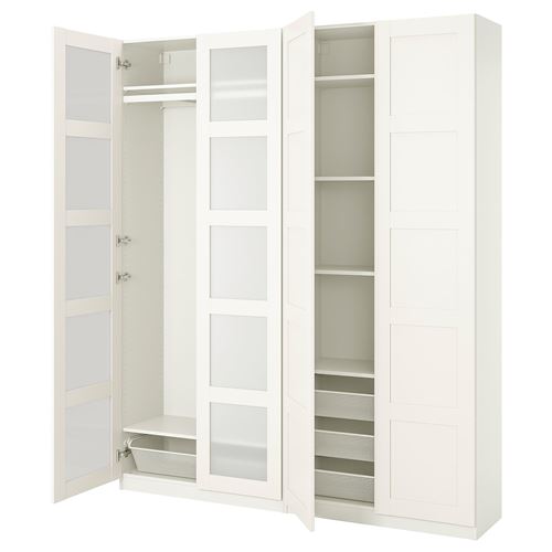 IKEA - PAX/BERGSBO, PAX wardrobe, white/glass, 200x38x236 cm