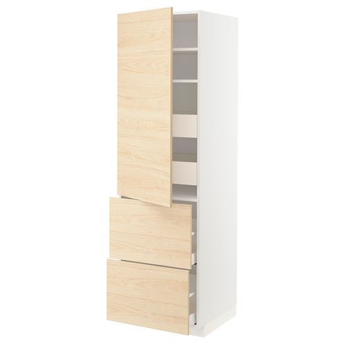 IKEA - METOD/MAXIMERA, kitchen high cabinet, white-ASKERSUND light ash, 60x60x200 cm