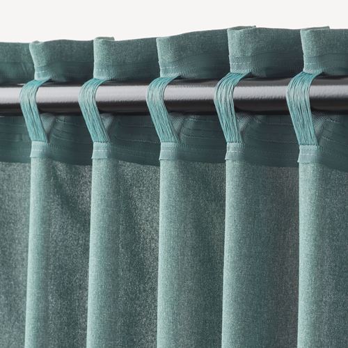 IKEA - HANNALENA, blackout curtain, 1 pair, green/blue, 145x300 cm