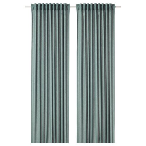 IKEA - HANNALENA, blackout curtain, 1 pair, green/blue, 145x300 cm