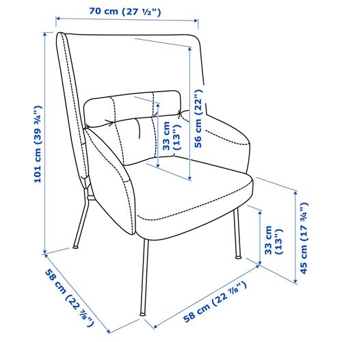 IKEA - BINGSTA, wing chair, vissle dark grey/kabusa dark grey