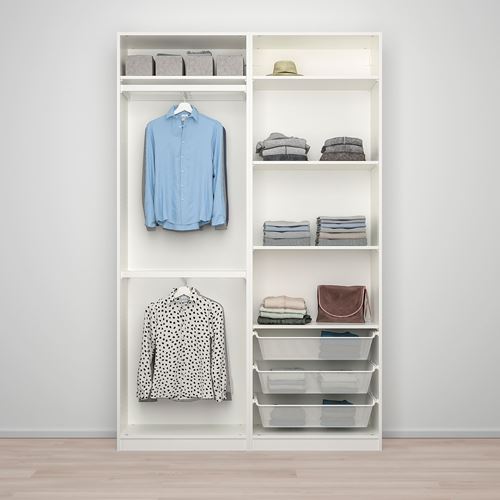 IKEA - PAX/MEHAMN, PAX sürgü kapaklı gardırop, beyaz-ağartılmış meşe görünümlü, 150x44x236 cm