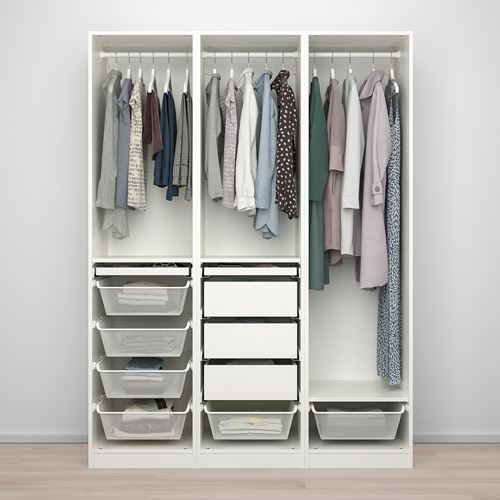 IKEA - PAX/FARDAL, PAX wardrobe, white/high-gloss light grey, 150x60x201 cm