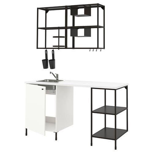 IKEA - ENHET, kitchen storage combination, white/anthracite, 163x63.5x222 cm