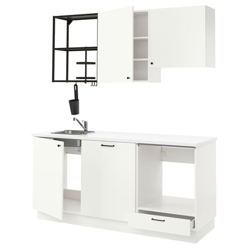 IKEA - ENHET, kitchen storage combination, white/anthracite, 183x63.5x222 cm