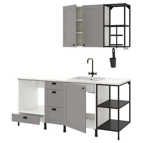 IKEA - ENHET, kitchen storage combination, gray-anthracite, 203x63.5x222 cm