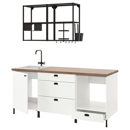 IKEA - ENHET, kitchen storage combination, white/anthracite, 203x63.5x222 cm