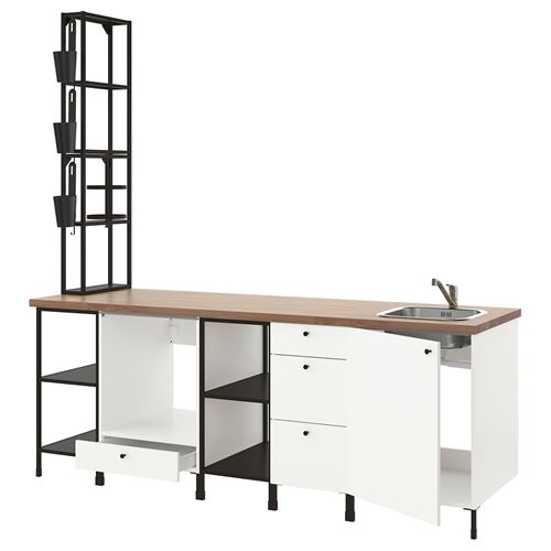 IKEA - ENHET, kitchen storage combination, white/anthracite, 243x63.5x241 cm