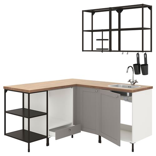 IKEA - ENHET, corner kitchen storage combination, gray-anthracite, 170.5x168.5x75 cm