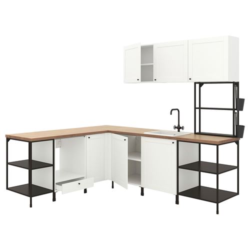 IKEA - ENHET, corner kitchen storage combination, white/anthracite, 210.5x248.5x75 cm