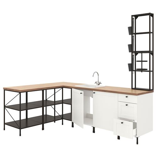 IKEA - ENHET, corner kitchen storage combination, white/anthracite, 181.5x245x75 cm