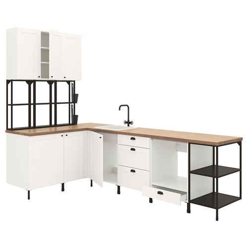 IKEA - ENHET, corner kitchen storage combination, white/anthracite, 168.5x290.5x75 cm