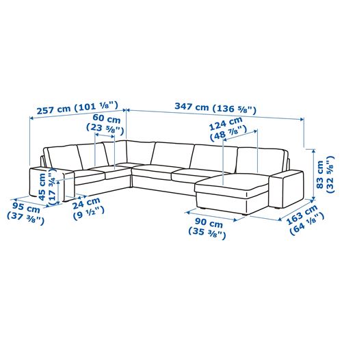 IKEA - KIVIK, 5-seat corner sofa with chaise longue, hillared anthracite