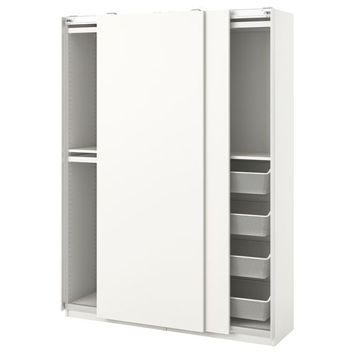 IKEA - PAX/HASVIK, PAX sürgü kapaklı gardırop, beyaz, 150x44x201 cm