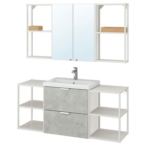 IKEA - ENHET/TVALLEN, bathroom furniture set, white-stone effect, 140x43x65 cm